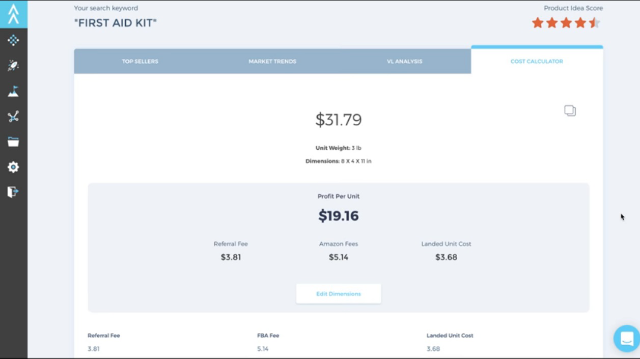 Cost Calculator of Viral Launch will show how much profit you are making for every unit