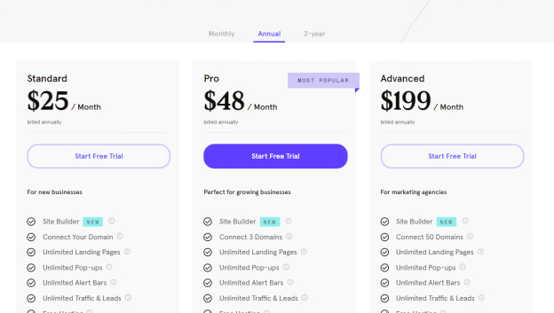 Pricing plans of Leadpages